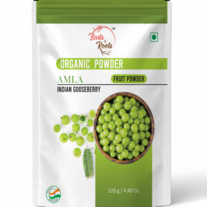 Buds & Roots Amla Powder organic herbal powder in a resealable pouch.