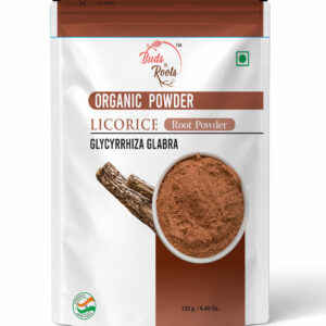Buds & Roots Licorice Root Powder organic powder in a 125 g resealable pouch.