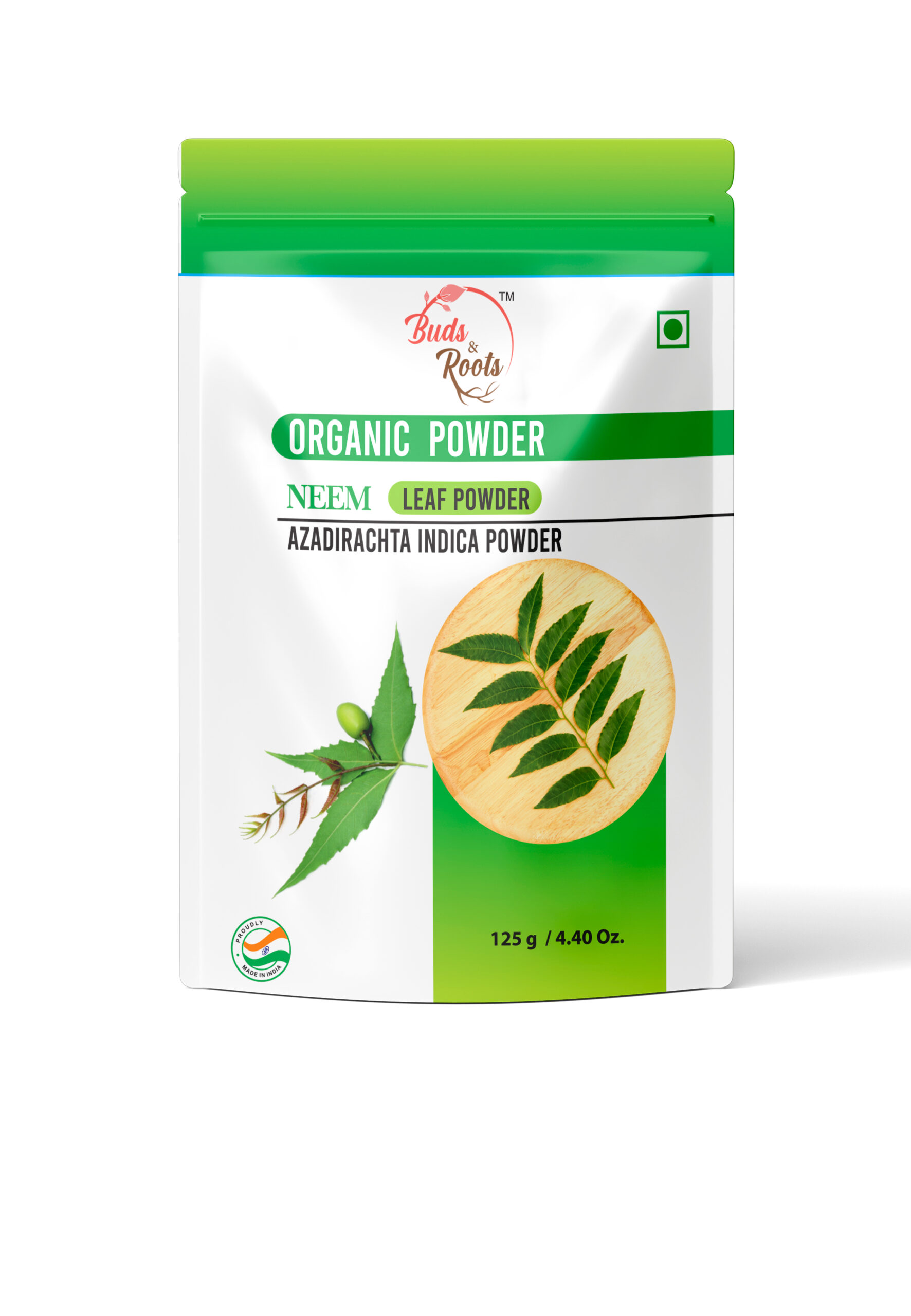 Buds & Roots Neem Organic Powder in Trinidad and Tobago, finely ground neem powder in convenient packaging for everyday herbal and wellness use.