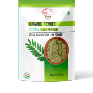 Buds & Roots Senna Leaf Organic Powder in Trinidad and Tobago, finely ground senna leaf powder in convenient packaging for herbal use.