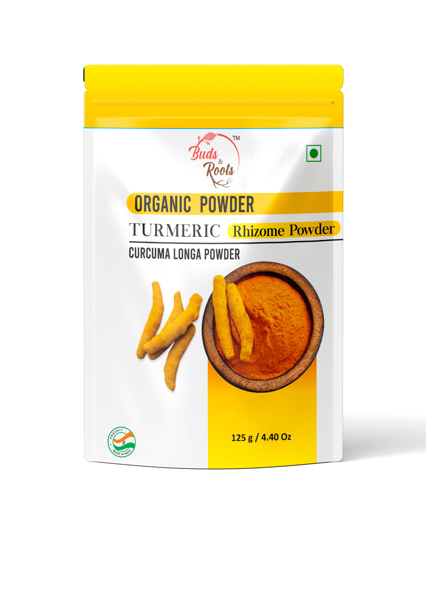 Buds & Roots Turmeric Organic Powder in Trinidad and Tobago, finely ground turmeric powder in convenient packaging for everyday culinary and wellness use.
