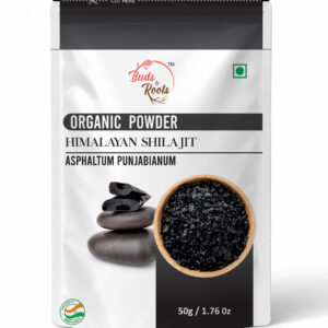 Buds & Roots Himalayan Shilajit Powder in a resealable pouch.