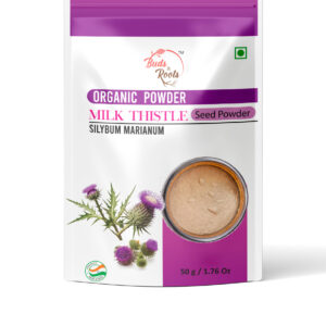 Buds & Roots Milk Thistle Seed Powder in Trinidad and Tobago, a finely ground herbal powder made from milk thistle seeds in convenient packaging.