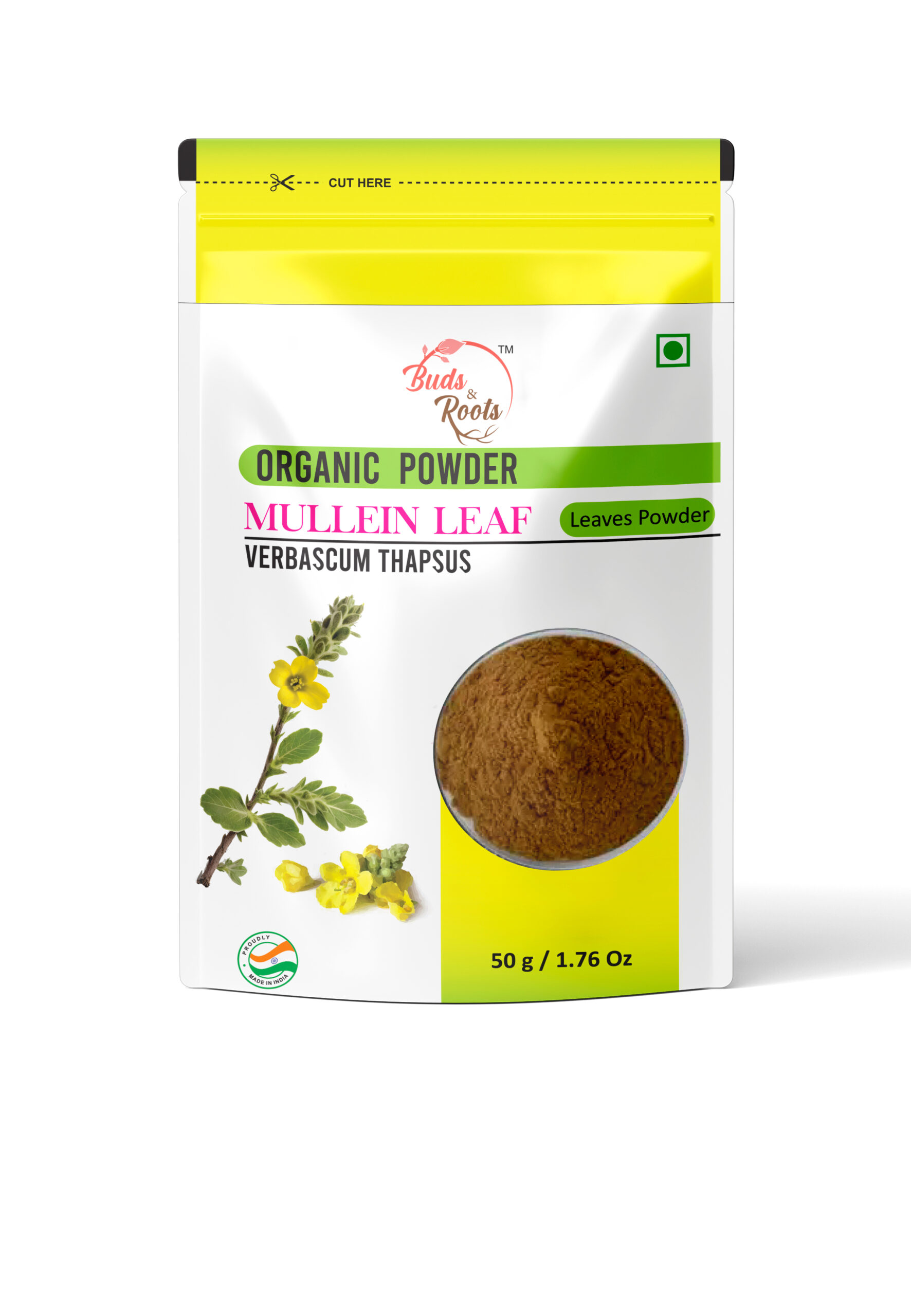 Buds & Roots Mullein Leaf Powder in Trinidad and Tobago, finely ground mullein leaf powder in convenient packaging for everyday herbal use.