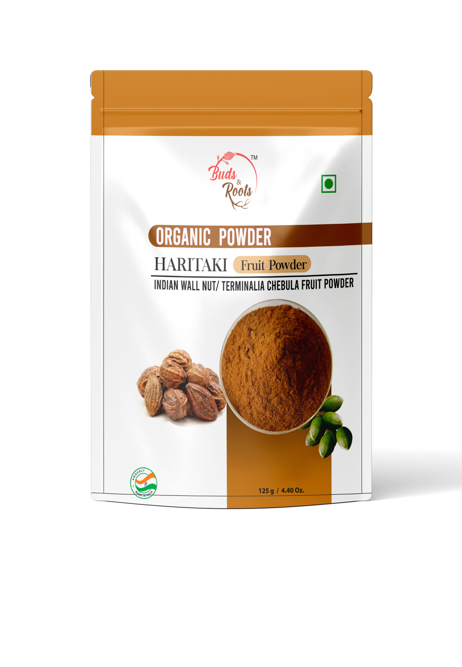 Buds & Roots Haritaki Organic Powder in Trinidad and Tobago, finely ground haritaki powder in convenient packaging for everyday herbal use.